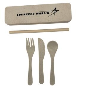 Lockheed Martin Travel Utensil Set OS Beige Wheat Straw Reusable Case Aerospace